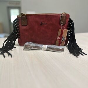 Justin Boots Leather & Fringe Animal Print Clutch w/Crossbody strap